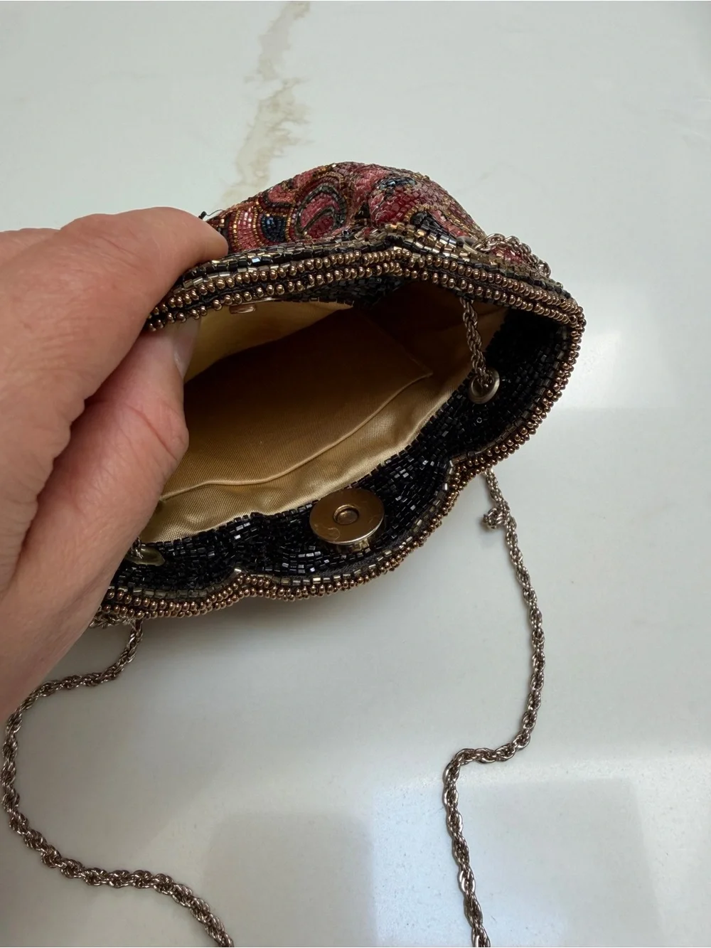 Beaded Pink and Gold Evening Crossbody Bag
